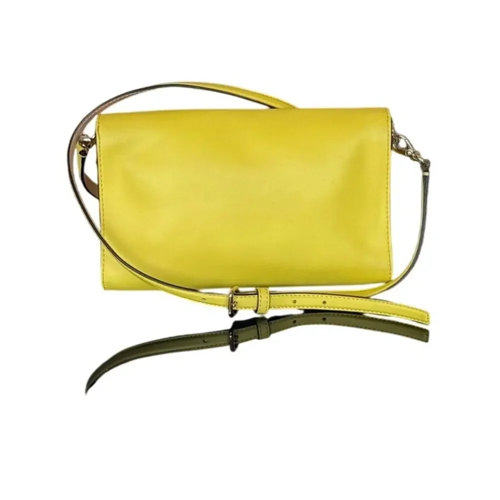 Kate Spade New York Yellow Leather Turn Lock Crossbody Bag